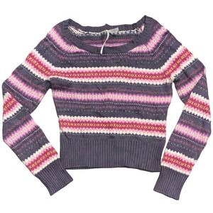 Aeropostale Women's Purple Pink Striped Angora Blend Cropped Sweater L Large y2k